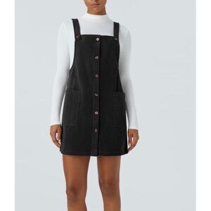 Halara Pocket Corduroy Mini Casual Jumper Dress Sz Medium Womens Black